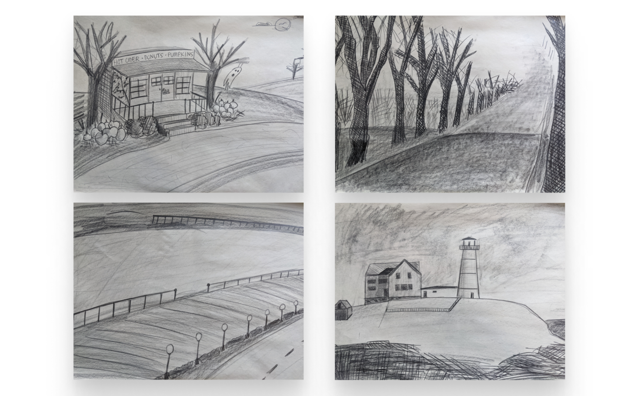 four landscape sketches